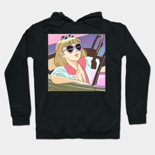 girl in convertible car with blue sunglasses Hoodie